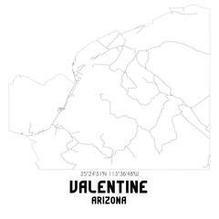 Valentine Arizona. US street map with black and white lines.