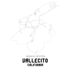 Vallecito California. US street map with black and white lines.