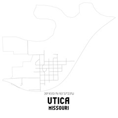 Utica Missouri. US street map with black and white lines.