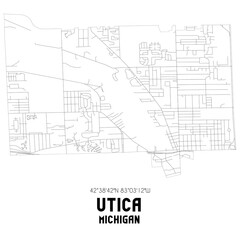 Utica Michigan. US street map with black and white lines.