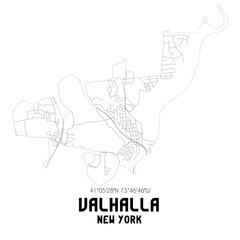 Valhalla New York. US street map with black and white lines.