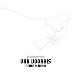 Van Voorhis Pennsylvania. US street map with black and white lines.