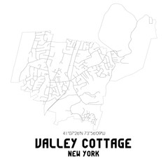 Valley Cottage New York. US street map with black and white lines.