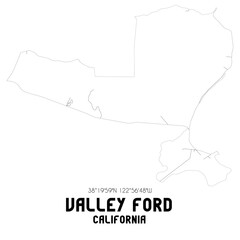 Valley Ford California. US street map with black and white lines.