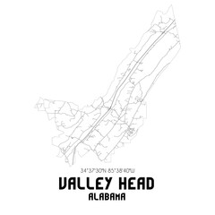 Valley Head Alabama. US street map with black and white lines.