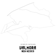 Valmora New Mexico. US street map with black and white lines.