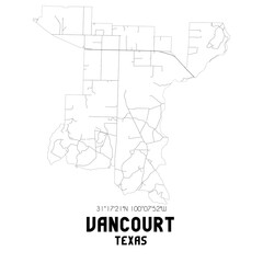 Vancourt Texas. US street map with black and white lines.