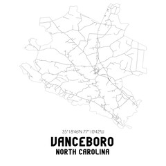 Fototapeta na wymiar Vanceboro North Carolina. US street map with black and white lines.