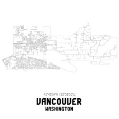 Vancouver Washington. US street map with black and white lines.