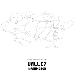 Valley Washington. US street map with black and white lines.