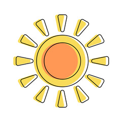 Simple flat yellow sun shining icon. Summertime solar symbol. Vector illustration.