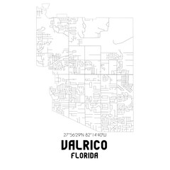 Valrico Florida. US street map with black and white lines.