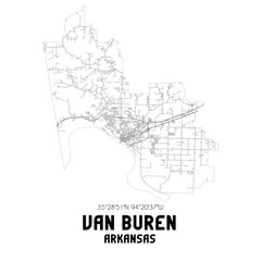 Van Buren Arkansas. US street map with black and white lines.