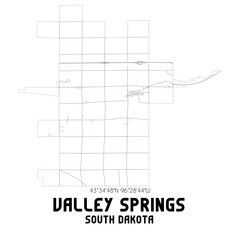 Valley Springs South Dakota. US street map with black and white lines.