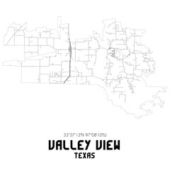 Valley View Texas. US street map with black and white lines.