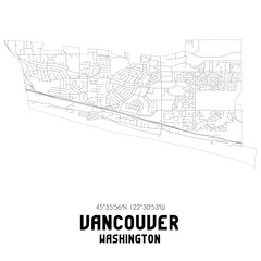 Vancouver Washington. US street map with black and white lines.