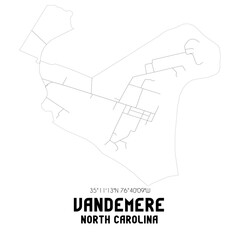 Vandemere North Carolina. US street map with black and white lines.