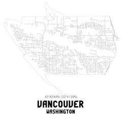 Vancouver Washington. US street map with black and white lines.