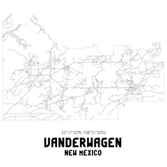 Vanderwagen New Mexico. US street map with black and white lines.