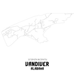 Vandiver Alabama. US street map with black and white lines.