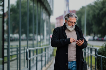 Portrait of a senior businessman using smartphone and going to work