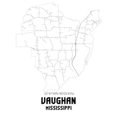 Vaughan Mississippi. US street map with black and white lines.