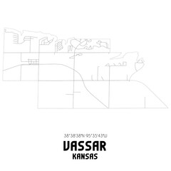 Vassar Kansas. US street map with black and white lines.