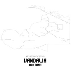 Vandalia Montana. US street map with black and white lines.