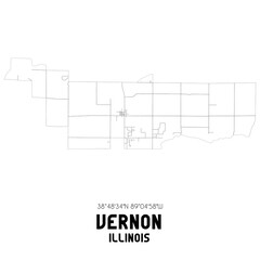 Vernon Illinois. US street map with black and white lines.