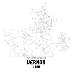 Vernon Utah. US street map with black and white lines.