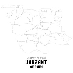 Vanzant Missouri. US street map with black and white lines.
