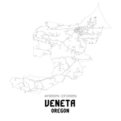 Veneta Oregon. US street map with black and white lines.