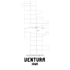 Ventura Iowa. US street map with black and white lines.