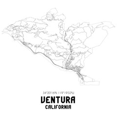 Obraz premium Ventura California. US street map with black and white lines.