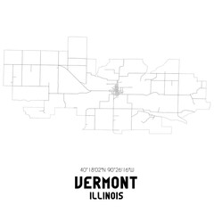 Vermont Illinois. US street map with black and white lines.