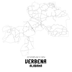 Verbena Alabama. US street map with black and white lines.