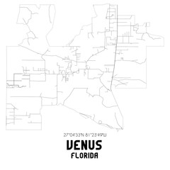 Venus Florida. US street map with black and white lines.