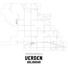 Verden Oklahoma. US street map with black and white lines.