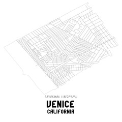 Venice California. US street map with black and white lines.