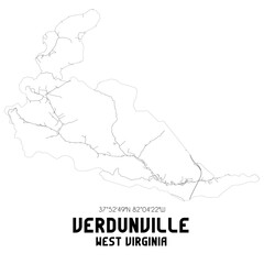 Verdunville West Virginia. US street map with black and white lines.