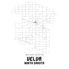 Velva North Dakota. US street map with black and white lines.