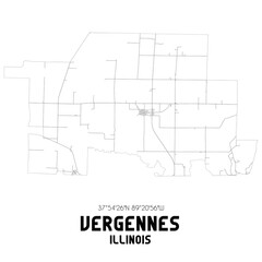 Vergennes Illinois. US street map with black and white lines.