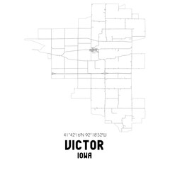 Victor Iowa. US street map with black and white lines.