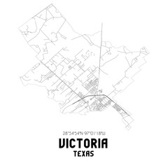 Victoria Texas. US street map with black and white lines.