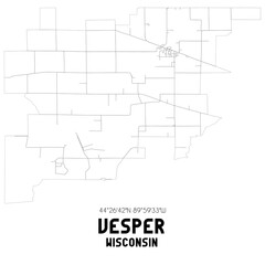Vesper Wisconsin. US street map with black and white lines.