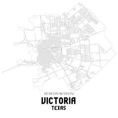 Victoria Texas. US street map with black and white lines.