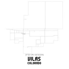 Vilas Colorado. US street map with black and white lines.