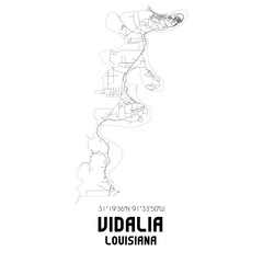 Vidalia Louisiana. US street map with black and white lines.