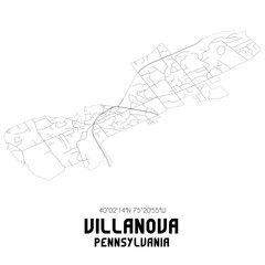 Villanova Pennsylvania. US street map with black and white lines.