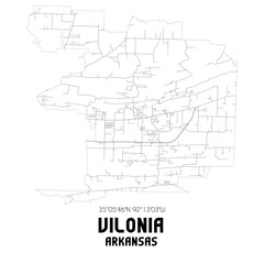 Vilonia Arkansas. US street map with black and white lines.